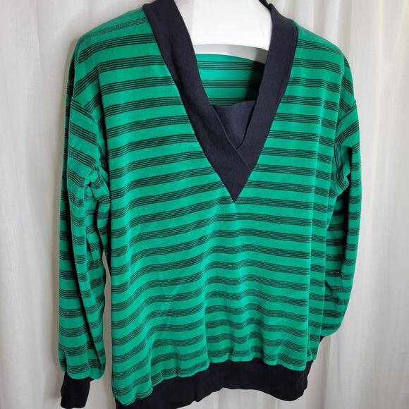 Oakbrook Sport Vintage Green and Navy Velour Top, M - Picture 2 of 9